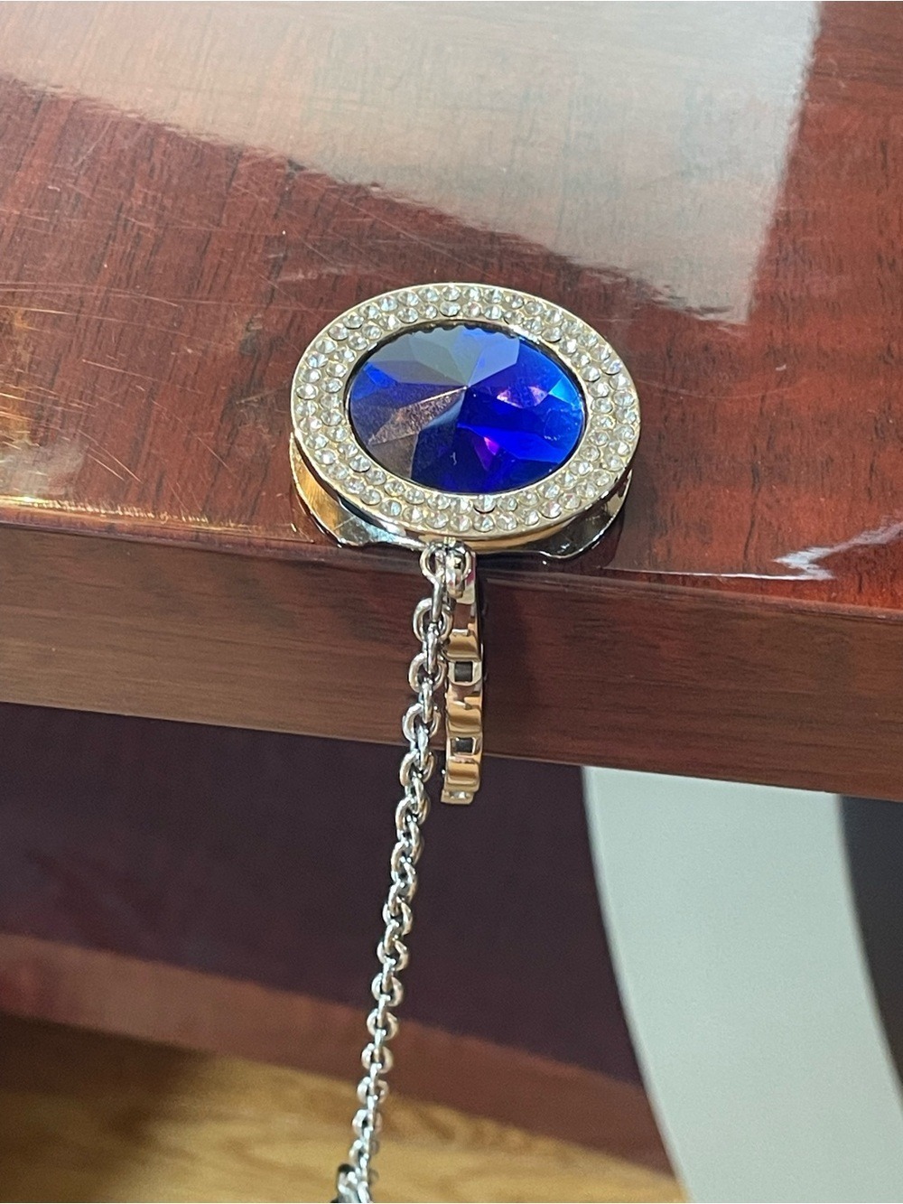 Foldable Jewel purse hook handbag hanger blue rhinestones crystals